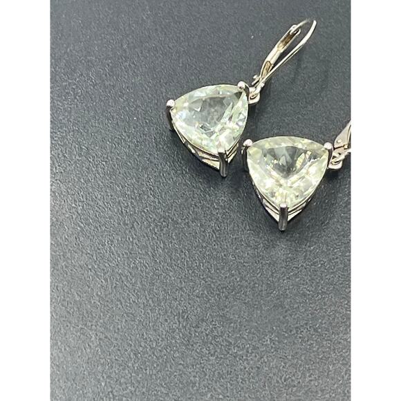 DK 925 Designer Sterling Silver Trillion Cut Green Amethyst Leverback Earrings - Picture 4 of 10